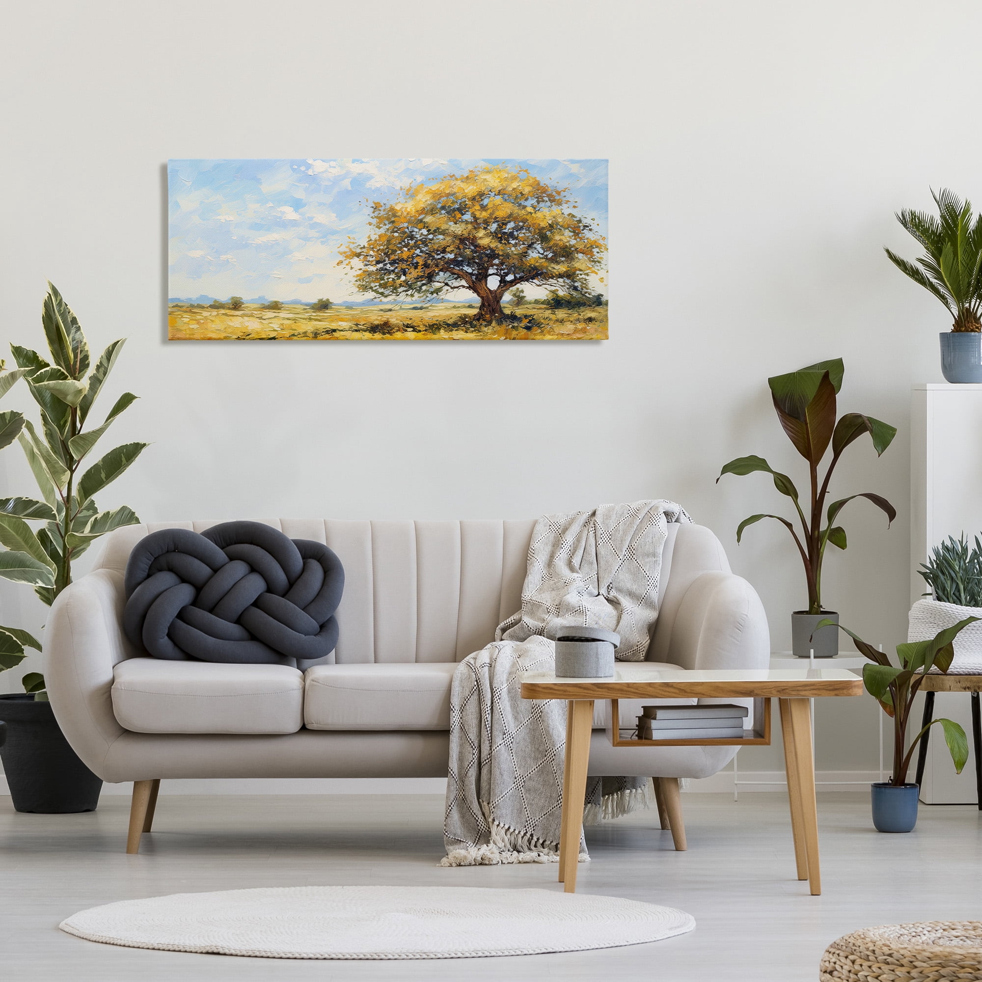 Stupell Industries Sycamore Tree in Field Landscape Painting Gallery Wrapped Canvas Art Print Wall Art, 48 x 20