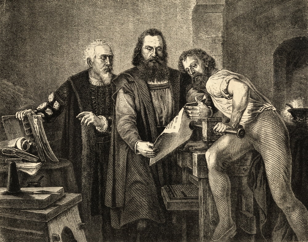 John Faust Aka Johann Fust C1400 1466 Early German Printer John Gutenberg 1400-1468 Early German Printer Peter Schoeffer C1425-1503 Cleric And German Printer Canvas Art - Ken Welsh Design Pics (17 x