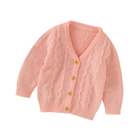 

Girl’s Solid Color Knitted Cardigan Long Sleeve V-neck Single Breasted Warm Coat Lovely Baby Clothes for Spring and Autumn