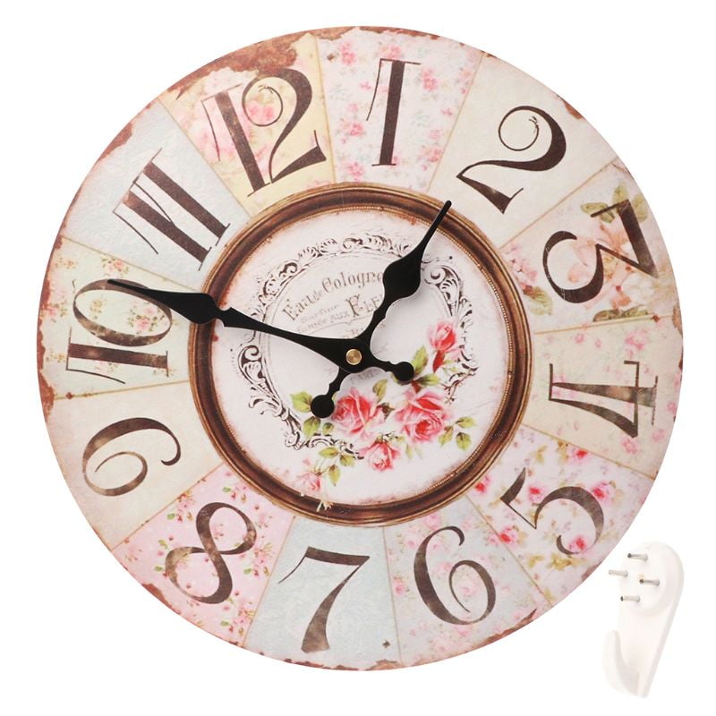 HGYCPP 12 Inch French Vintage Style Wall Clock Shabby Chic Floral