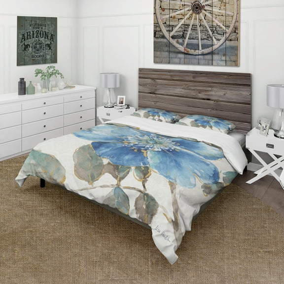 Designart 'Indigold Watercolor Flower I' Cottage Duvet Cover Set
