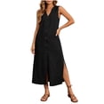 thumbnail image 5 of Bosfbaoi Dresses for Women Linen Blend Sleeveless Maxi Dress V-Neck Button Down Womens Dresses with Pockets and Side Slit Summer Dresses for Women 2026, 5 of 9