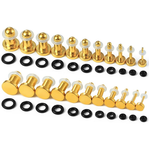 LADEMAYH 22pcs 0.5mm Increments Surgical Stainless Steel 316L Ear Stretching Kit, 18g-2g Hypoallergenic Dead Stretching Kits, Flat Top Single Flared Ear Plugs Gauges with O Rings