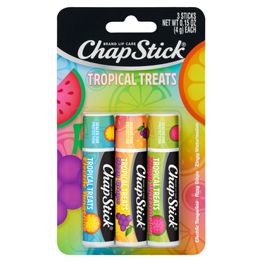 ChapStick Tropical Treats Flavored Lip Balm, Watermelon, Tangerine & Grape, 3 Pack