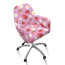 Xixirimido Strawberry Floral Pink Pattern Office Chair Covers Computer Stretch Accent Dining Chair Covers Swivel Desk Chair Armrest Slipcover for Mid-Back Rotating Chairs