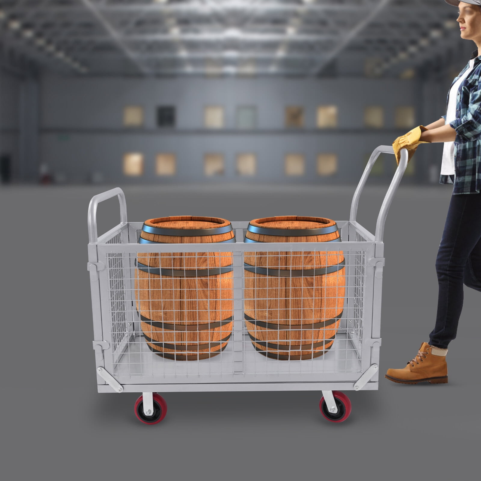 4-in-1 Platform Truck Cart with Detachable Mesh Fence, 2000 lbs Capacity, Multi-Purpose Flatbed Hand Truck w/ 5" Casters for Moving, Shopping, Warehouse Use
