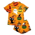 thumbnail image 6 of JIAYUE Halloween Pajamas Set For Women Cute Print Short Sleeve Notch Collar Tops With Buttons And Shorts Soft Two Piece Sleepwear For Nightwear Comfort Bedtime Loungewear, 6 of 7