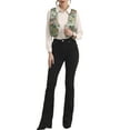 thumbnail image 2 of INSPIRE CHIC Women's Floral Pattern V Neck Sleeveless Button Satin Waistcoat Vest L Green, 2 of 6