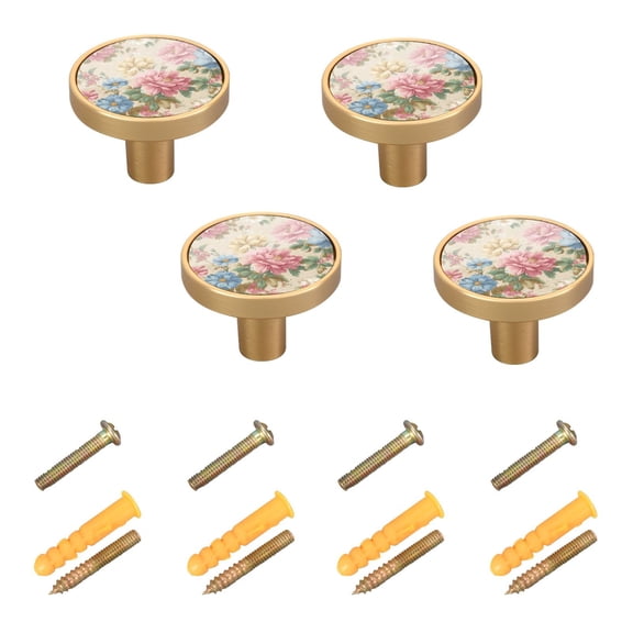 4-Pack Home Cabinet Knob Furniture Drawer Knob for Cabinets & Walls 32mm Diameter Pastel Pink and Blue Floral