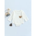 thumbnail image 2 of Cute Romper for Baby Boys Girls Long Sleeve Round Neck Ribbed One-Piece Outfits with Bear Embroidered Pocket, 2 of 8