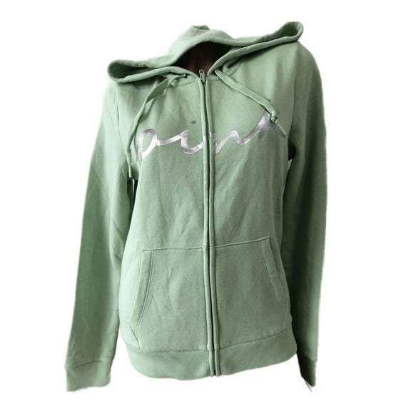 Victoria's Secret Pink Perfect Full Zip Hoodie Sweatshirt Light Green Mini Script Logo Size Medium NWT