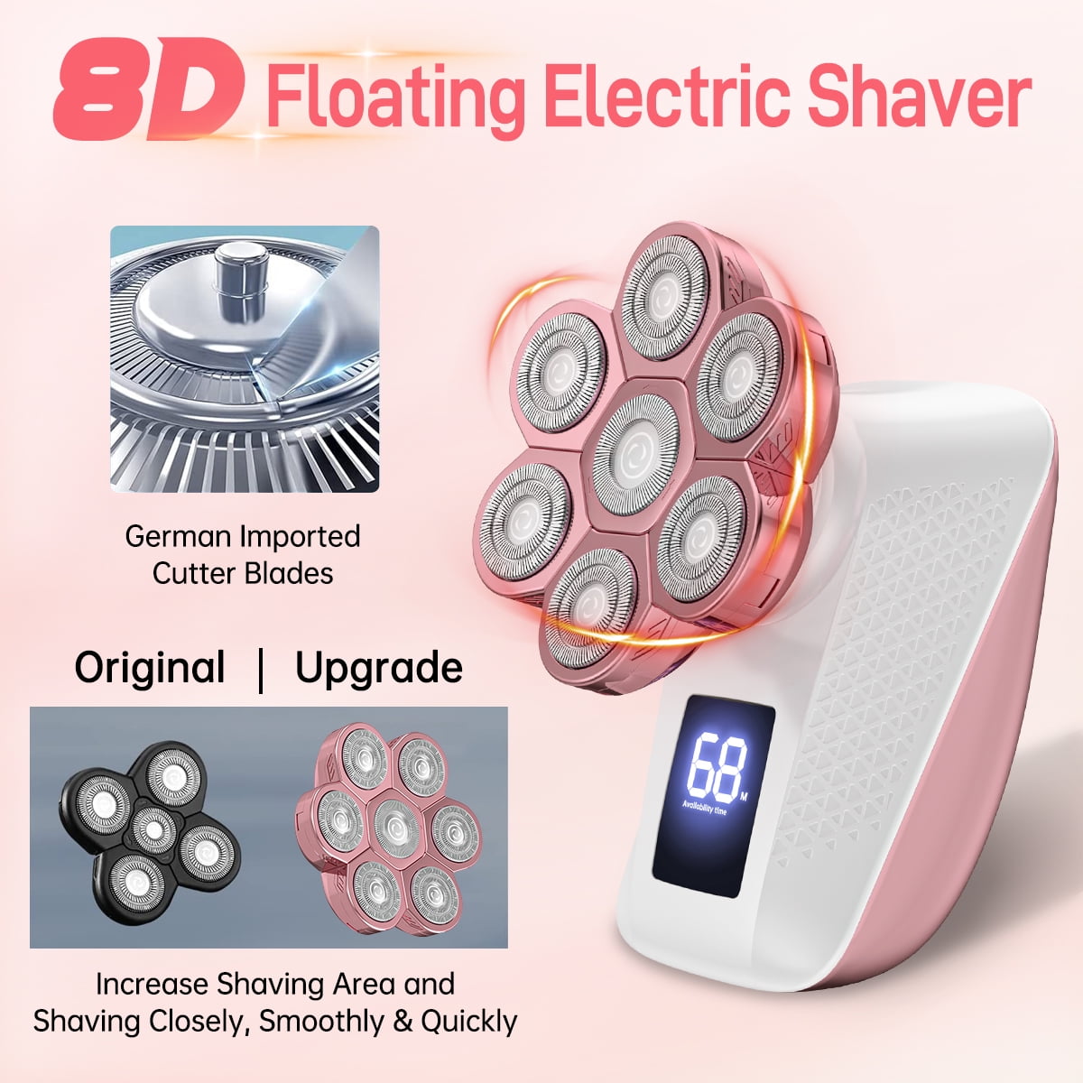 5 in 1 Head Shaver for Women, 8D Elctric Bald Men Shaver Cordless Razor W/ with Nose Hair Sideburns Trimmer, IPX7 Waterproof Wet/Dry Mens Grooming Kit, Anti-Pinch, LED Display, USB Rechargeable