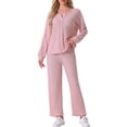 thumbnail image 2 of Conjunto de pijama para mujer INSPIRE CHIC de dos piezas, de punto waffle, con manga larga, sudadera y pantalones, talla 2XL, color rosa, 2 of 6