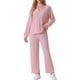 thumbnail image 2 of Conjunto de pijama para mujer INSPIRE CHIC de dos piezas, de punto waffle, con manga larga, sudadera y pantalones, talla 2XL, color rosa, 2 of 6