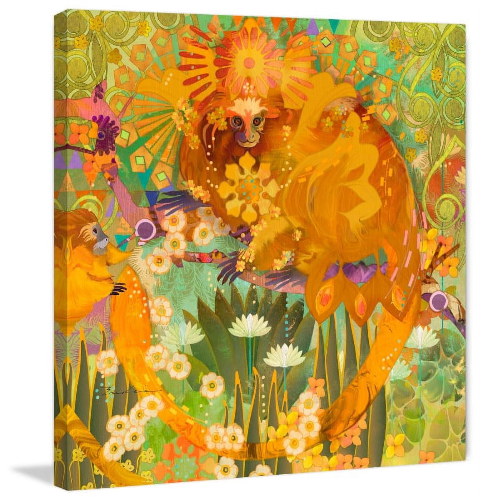 "Happy Golden Lion Tamarins" Painting Print on Wrapped Canvas