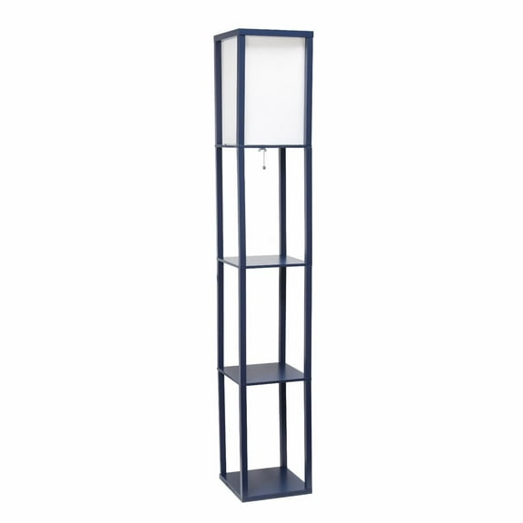 Lalia Home 62.5" Column Shelf Floor Lamp with Linen Shade, Navy Blue