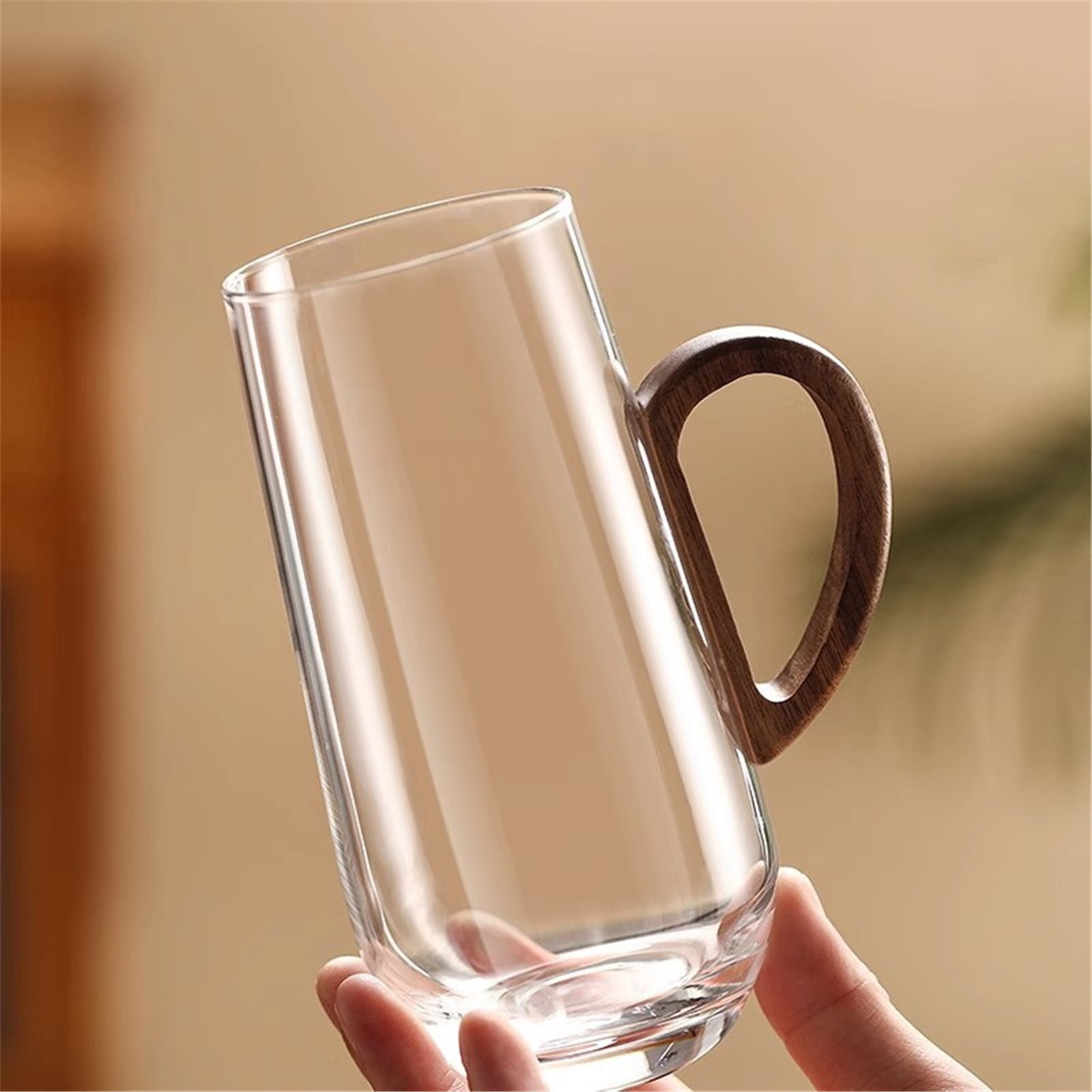 Glass Mug with Wooden Handle, Clear Borosilicate Glass Cup for Tea, Latte, Espresso Coffee and Juice, 17.6oz/500ml