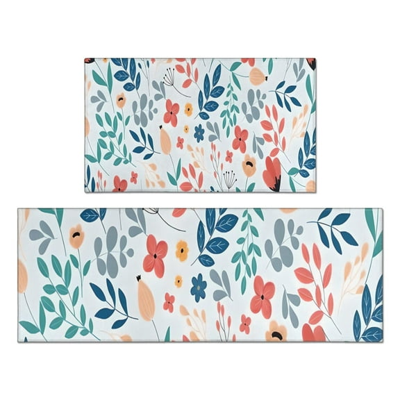 Pioneer Flower Floral Print Pattern Kitchen Rugs Sets Of 2,Anti Fatigue Kitchen Mat Rugs Non Slip Washable,Decorative Kitchen Floor Mats for Kitchen,Sink,Laundry,17"x30" 17"x47"