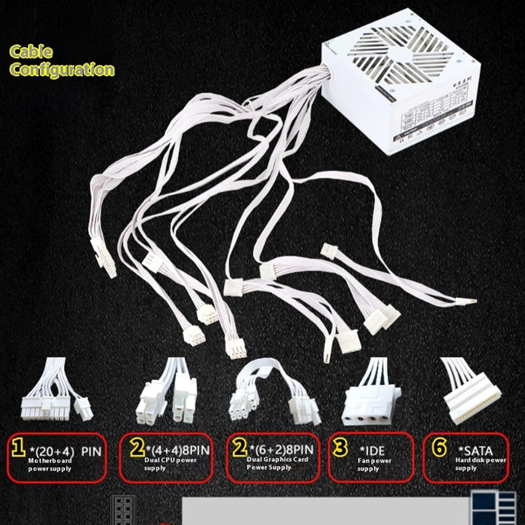 Sinyiin 110-264V 750W Computer Gaming Power Supply with Cooling Fan Video Game Computer Chassis Graphics Card Power Supply