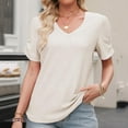 thumbnail image 2 of Uaswgudfs Womens T Shirts Knitted blend V-Neck Leisure and Comfort Short Sleeve Loose Fit Shirts Casual Solid Basic Tops, 2 of 9