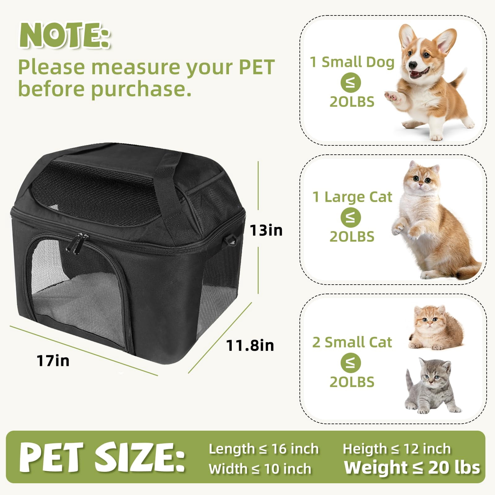 Premium Cat Carrier for Pets Up to 20 Lbs, Cat Travel Bag Soft-Sided Backpack Pet Carriers with Padded Shoulder Strap, Dog Carrier for Small Dogs Puppy Carry Airline Approved