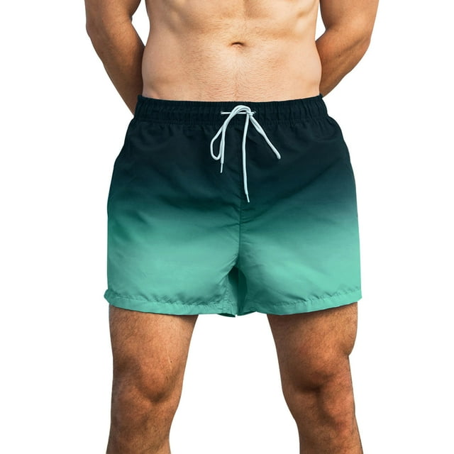 yievot Mens Swim Board Shorts Retro Washed Quick Dry Lightweight Beach Shorts Gradient Drawstring Swim Trunks