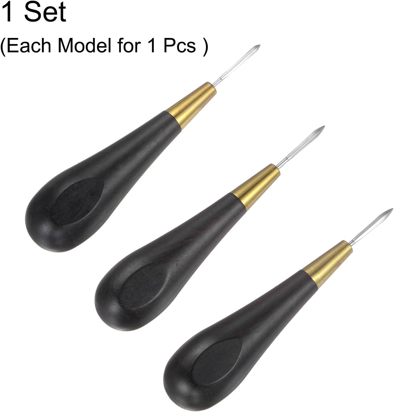 ABPETE Handwork Sewing Awl Set 3-5mm Rhombus Curved Taper Stitch Leather Punch Hole Kit Tool with Wooden Handle Scratch for Leather Craft Drilling Stitching Repair and DIY Handmade, Black