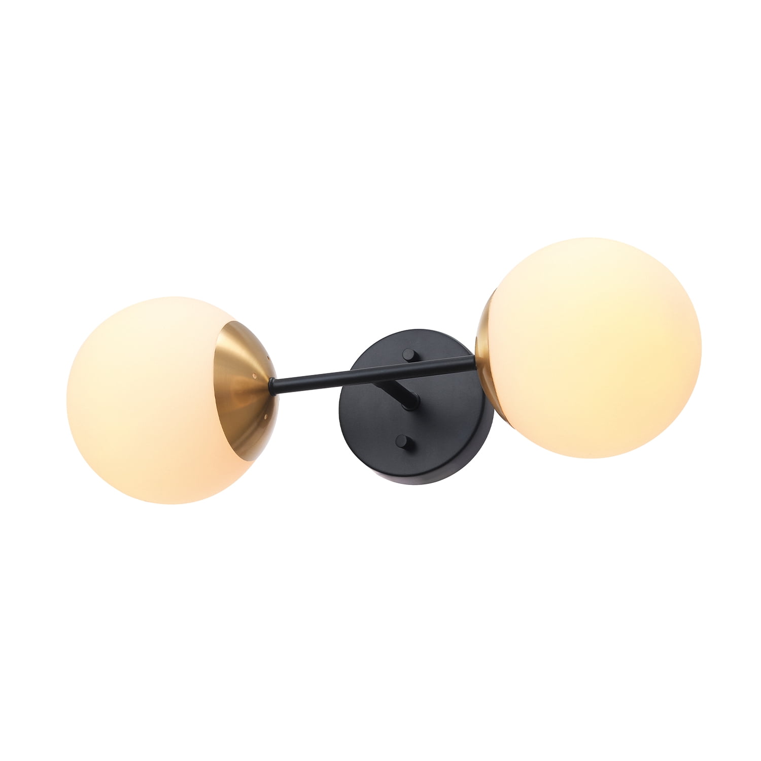 Globe Electric Indoor 2-Light Matte Black Wall Sconce with Brass Accent and Opal Shades, No Battery