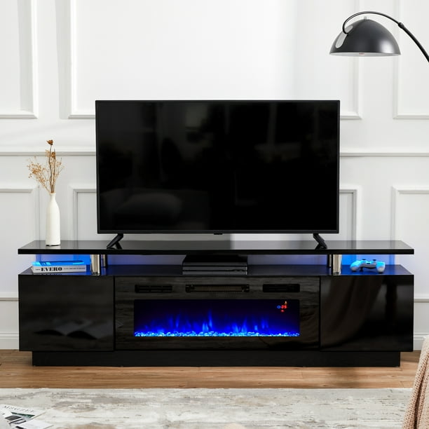 Amerlife Fireplace TV Stand with 36" Fireplace, 70" Modern High Gloss