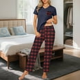 thumbnail image 4 of Bovxnpu Pajamas for Women Set Loungewear Set, Women 2 Piece Lounge Set Short Sleeve Tops and Plaid Long Pants With Pocket Soft Sleepwear, 4 of 6