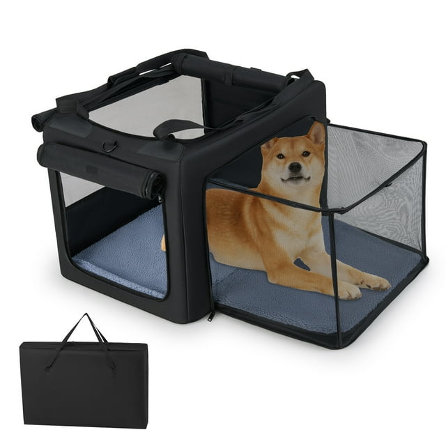 Gymax Folding Soft Dog Crate Foldable Pet Carrying Bag w/ 2 Openings & Window Soft Mat