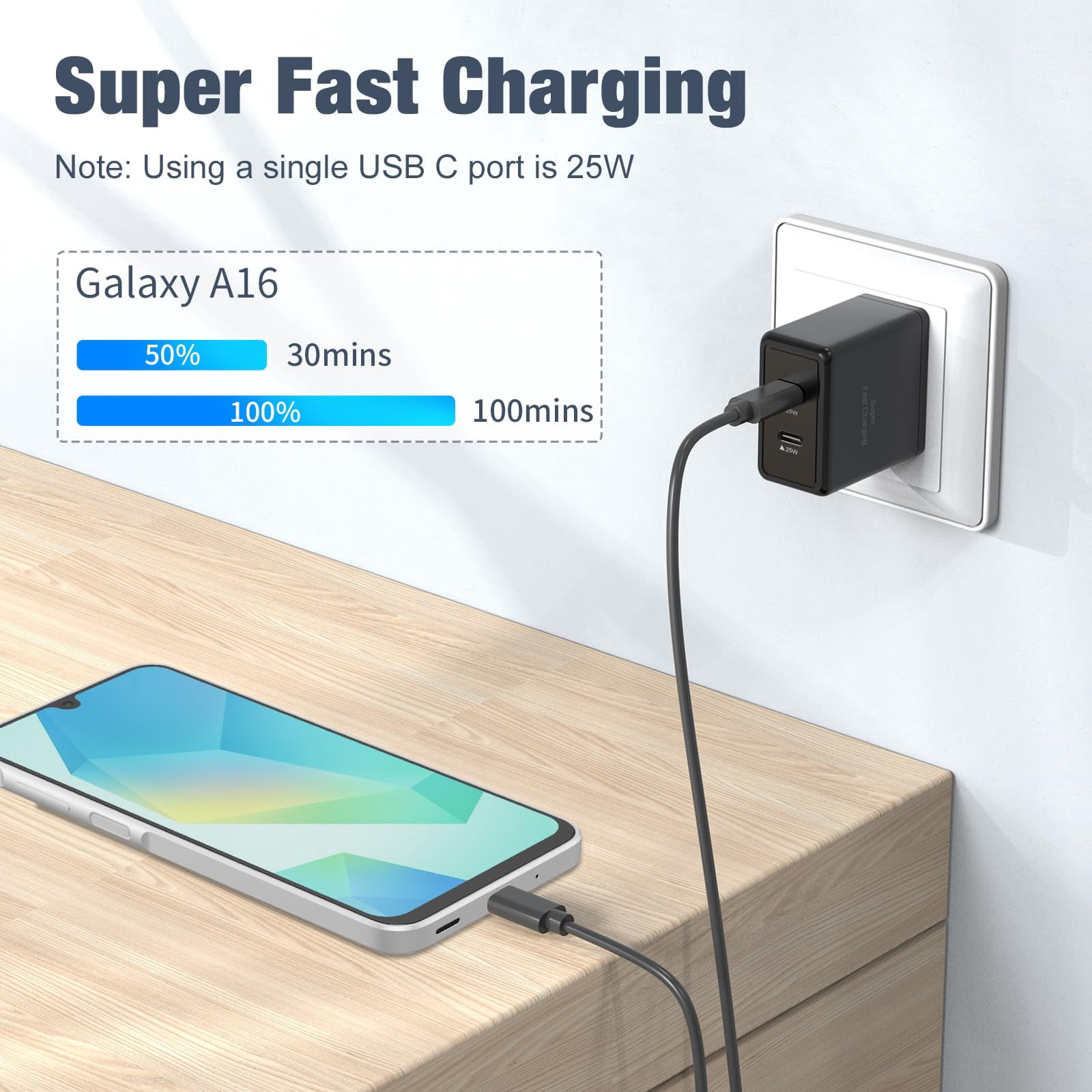 Quyaojz for 45W Dual Port Super Fast Charger with Long USB C to C Cable 10ft,Type C Wall Charger Block and Android Phone Charging Cord Compatible With Samsung Galaxy S25 s25/24/23/S25+/S24+/S24 /S23+