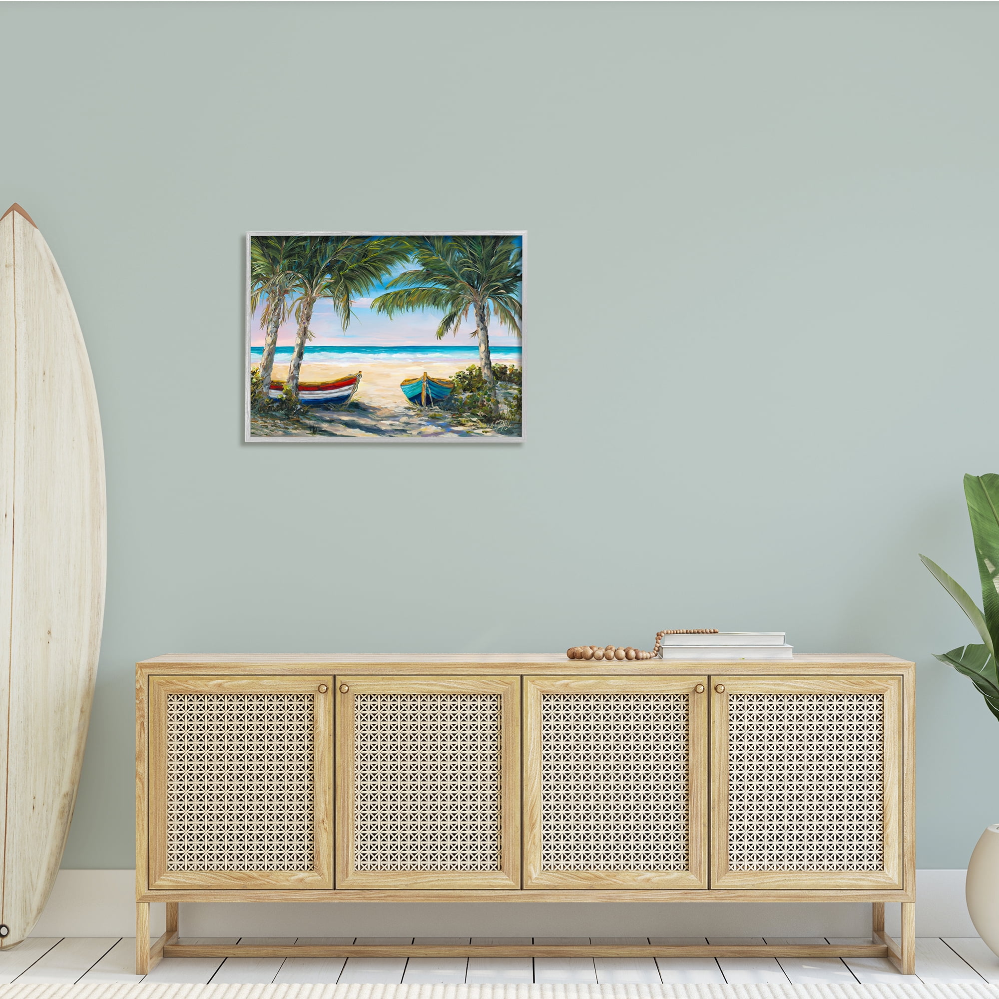 Stupell Industries Row Boats on Beach Shore Tropical Palm Trees, 30 x 24, Design by Julie Derice