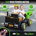 thumbnail image 6 of Rock Wheels 24V7AH Ride On 2-Seater Dump Truck, 4X200W Motors, Ride On Car w/Electric Dump Bed, Extra Shovel, Parent Remote Control, LED Lights, Steam Spray, Helmet, 24" Spacious Seat - Green, 6 of 10