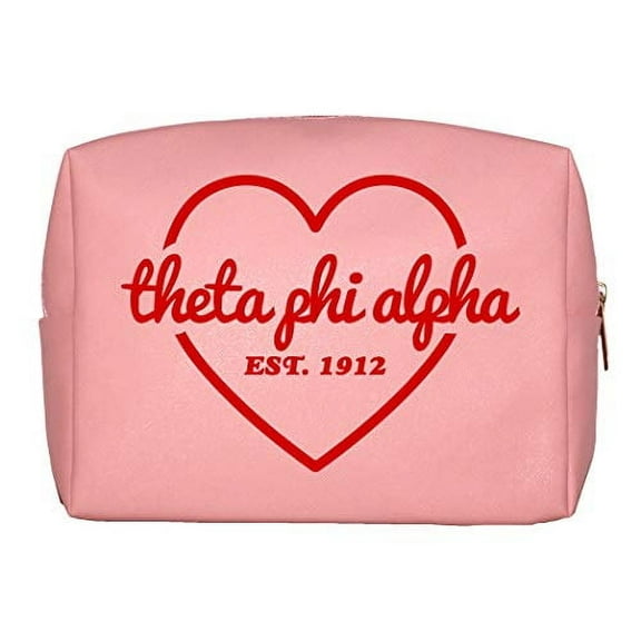 Sorority Shop Theta Phi Alpha Makeup Bag - Multi-Purpose PU Leather, Water-Resistant Makeup travel bag with Licensed Design and Zipper Closure, Perfect Theta Phi Alpha Sorority Gifts for Women
