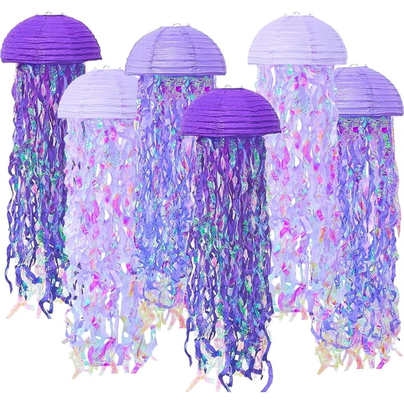Minzimin Jellyfish Paper Lanterns, Under The Sea Party Decorations, 6pcs Hanging Jelly Fish for Mermaid Ocean Themed Birthday Party Decorations, Baby Shower Classroom Decor
