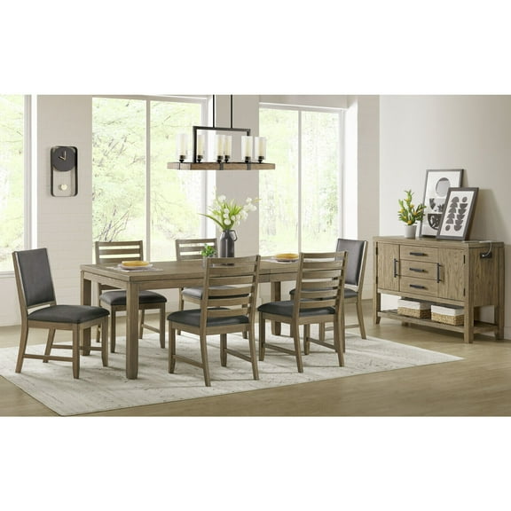 Extendable Dining Table Set 8pc Server Storage Cabinet USB Charging Station Acacia Wood
