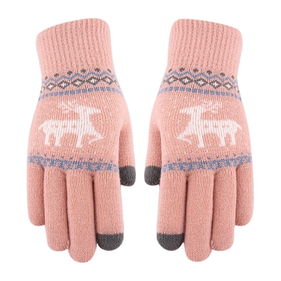 Odeerbi Christmas Gloves Women Christmas Layer Snowflake Plus Thick Warm Gloves Knitting Wrist Gloves Mittens Red