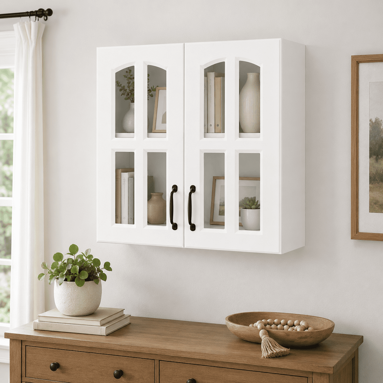 Aukfa Wall Mounted Cabinet, Floating Storage Cabinet for Bathroom, Kitchen, Hallway and Living Room, White