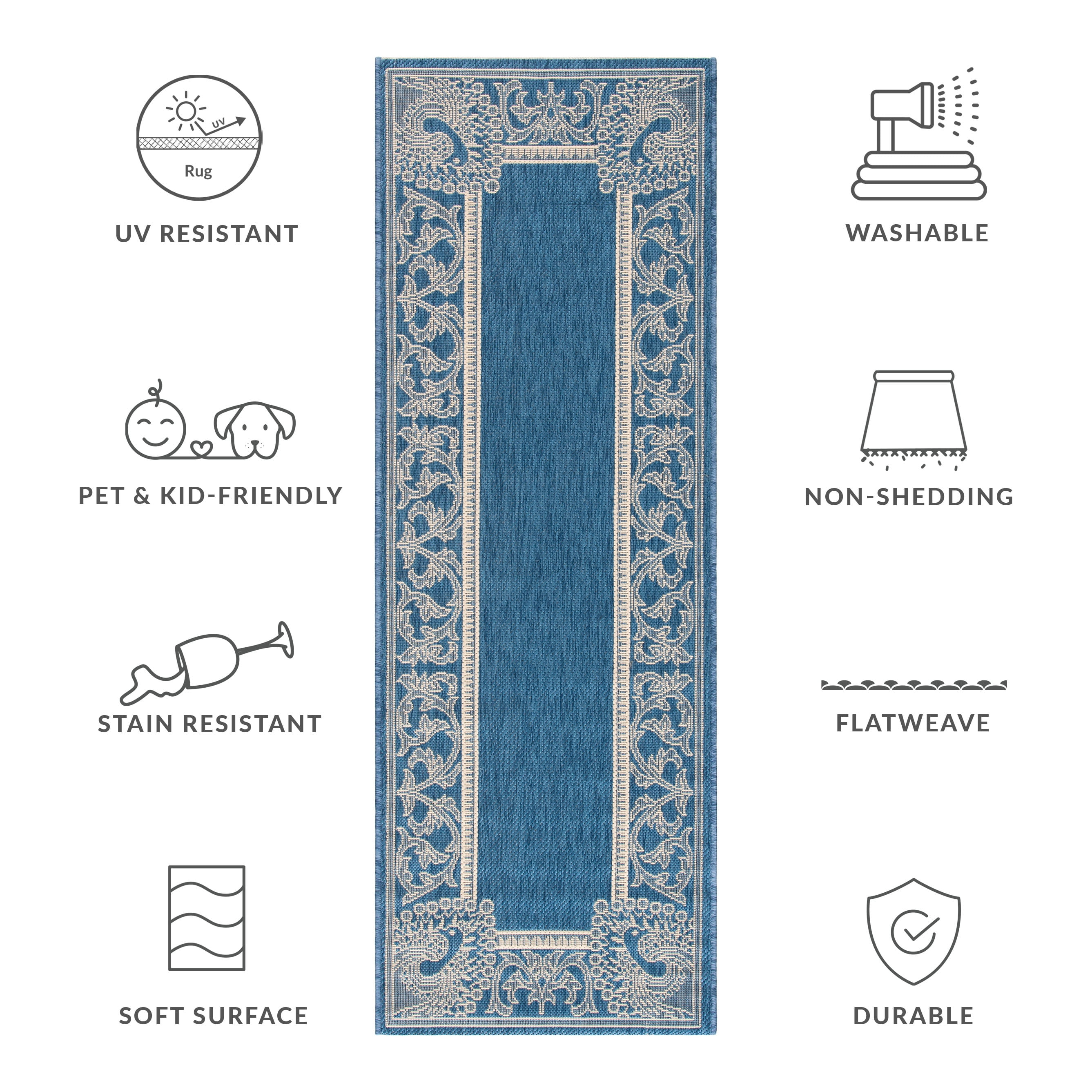 Safavieh Courtyard Cooper Botanical Indoor/Outdoor Runner Rug, Blue/Natural, 2'3" x 12'