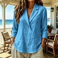 thumbnail image 2 of Dpjklzsn Women's Collared Three-Quarter Sleeve Blouse, Cotton Linen Look Casual Shirt, 2 of 5