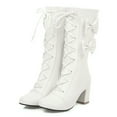 thumbnail image 5 of Shadoumai Women Lace Up Knee High Boot Platform Chunky Mid Heel Long Boots Shoes,Bow Knee High Boots Bowknot Heel Mid Calf Boots Fashion Student Casual Footwear, 5 of 6