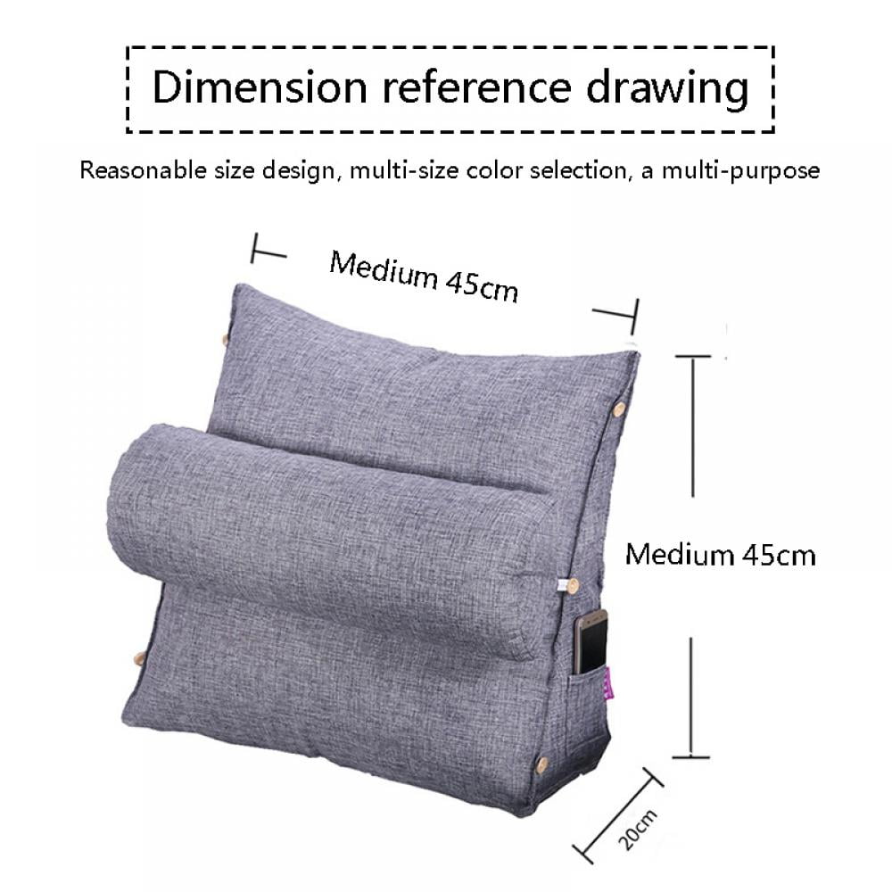 Reading Pillow Bed Wedge Backrest Lounge Cushion with Pockets | Back Support for Sitting Up in Bed,Size M Gray