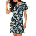 thumbnail image 2 of Kdxio Lilies Flowers Pattern Womens Short Sleeve Sleepshirt Scoopneck Cute Nightdress Ruffle Comfy Nightgown, 2 of 6