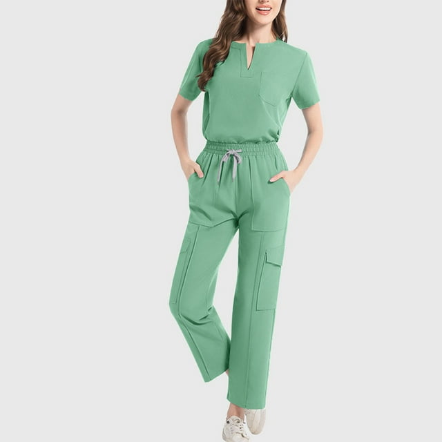 Women's Scrub Set - V-Neck Short-Sleeved Comfortable Workwear Set for Doctors and Nurses