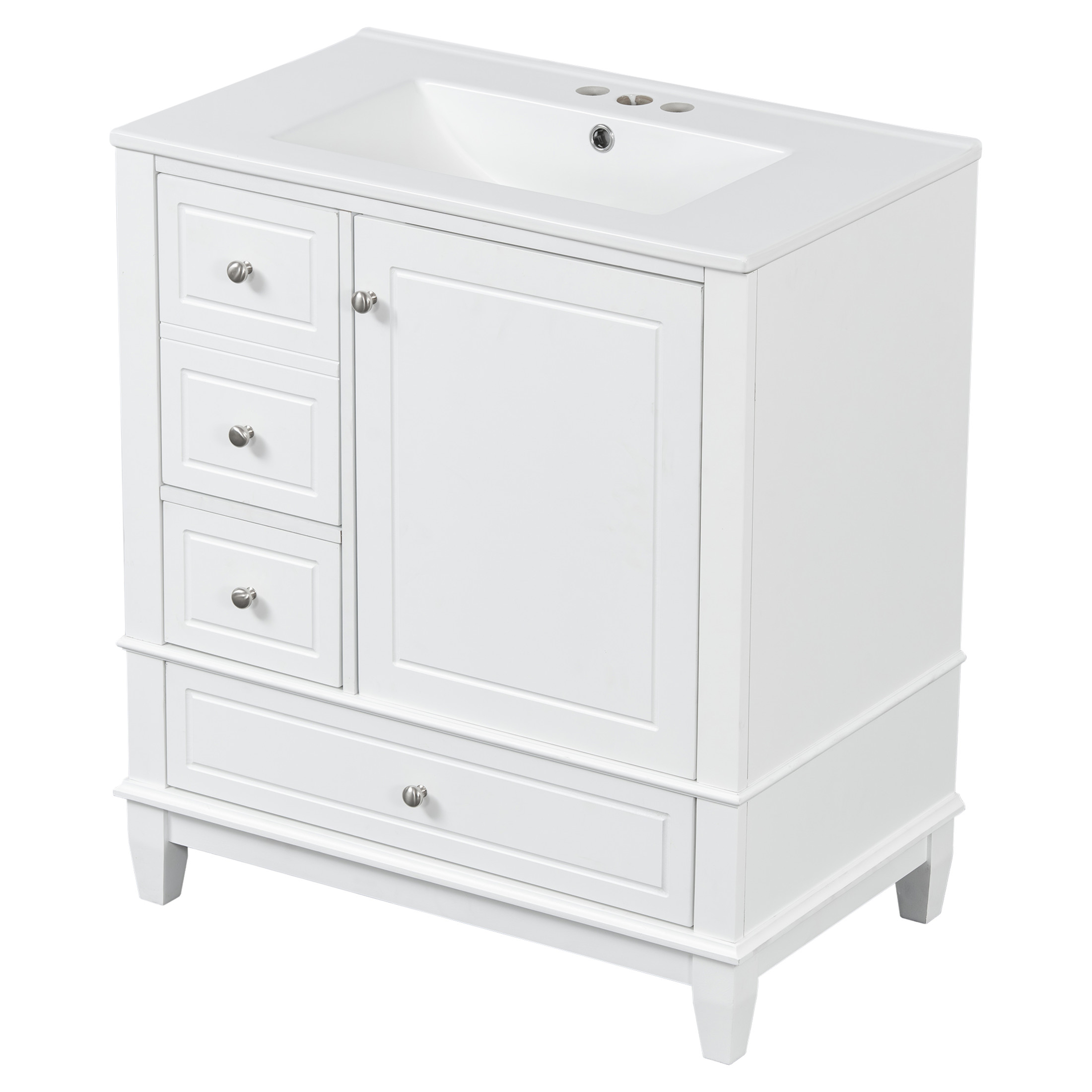 Christopher Knight Home 30" Bathroom Vanity with Ceramic Sink, Multifunctional Storage, Soft Close Door, White