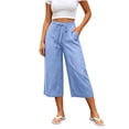 thumbnail image 3 of Horkkom Capri Pants for Women Cotton Elastic Waist Drawstring Pants Summer Casual Loose Pants with Pockets S, 3 of 8