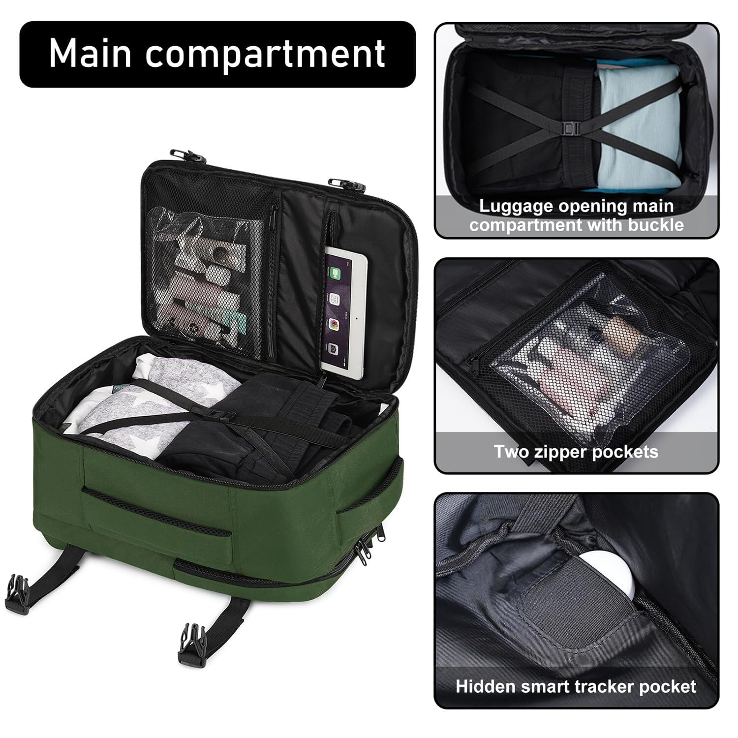 16" Travel Laptop Backpack with Handle Airline Approved Full Open Carry on Business Daypack for Women Men Travel Essentials Casual Hiking, 20L, Green