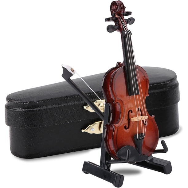 Mini modelo de instrumento musical, mini modelo de violín de madera, accesorios de casa de muñecas para escritorio, mesita de noche, decoración del hogar