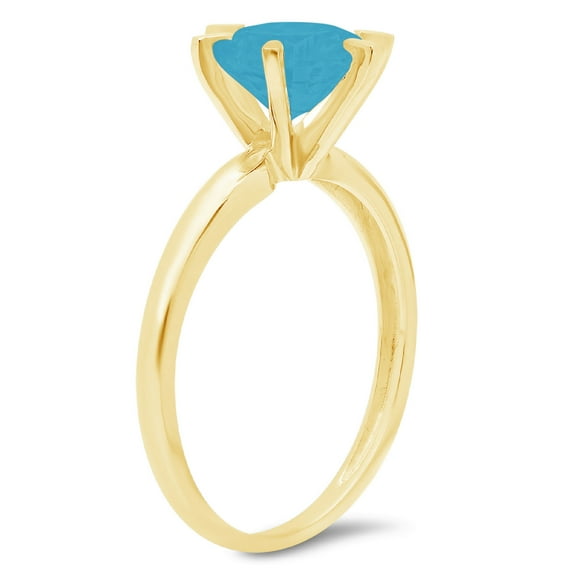 1 ct Round Cut Simulated Turquoise Solitaire Engagement Ring for Women in 18K Yellow Gold